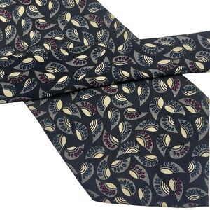 Vintage Schroeder 100% Silk Necktie Tie Black Asian Fan Print Hand Finished USA